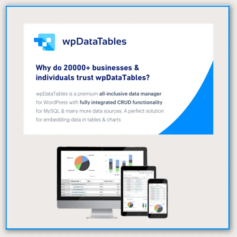 wpDataTables – GPL WordPress Table & Chart Plugin wpDataTables plugin dashboard showing table builder and chart integration options