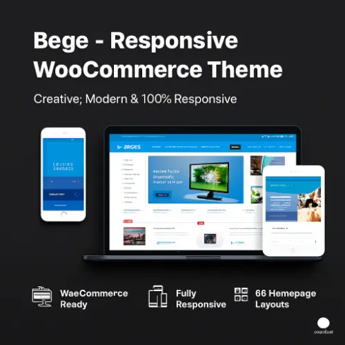 Bege – Responsive WooCommerce WordPress Theme Preview Bege WordPress theme preview showing fashion and electronics store demos with product sliders, AJAX cart, and responsive design.