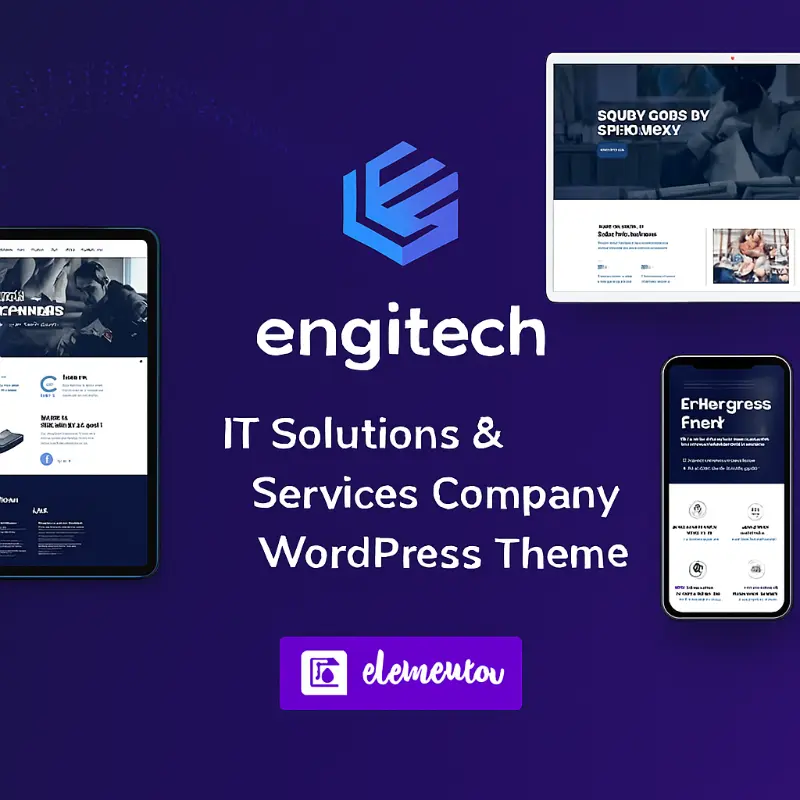 Engitech – IT Solutions & Services WordPress Theme Preview Engitech WordPress theme preview showing IT company layout with service grids, project showcases, pricing tables, and Elementor integration.