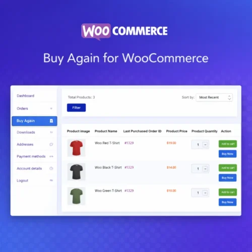 Buy Again for WooCommerce extension dashboard
