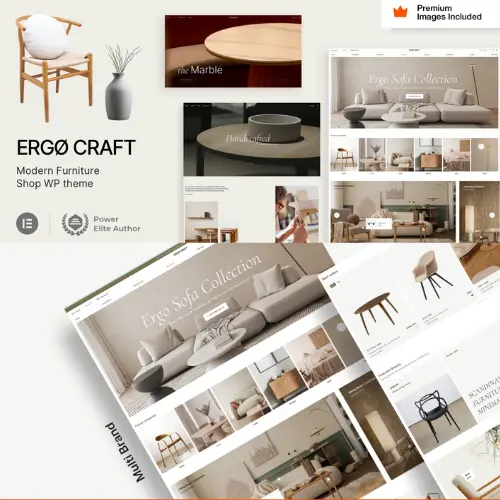 ErgoCraft WordPress Theme showcasing furniture shop layouts and product features