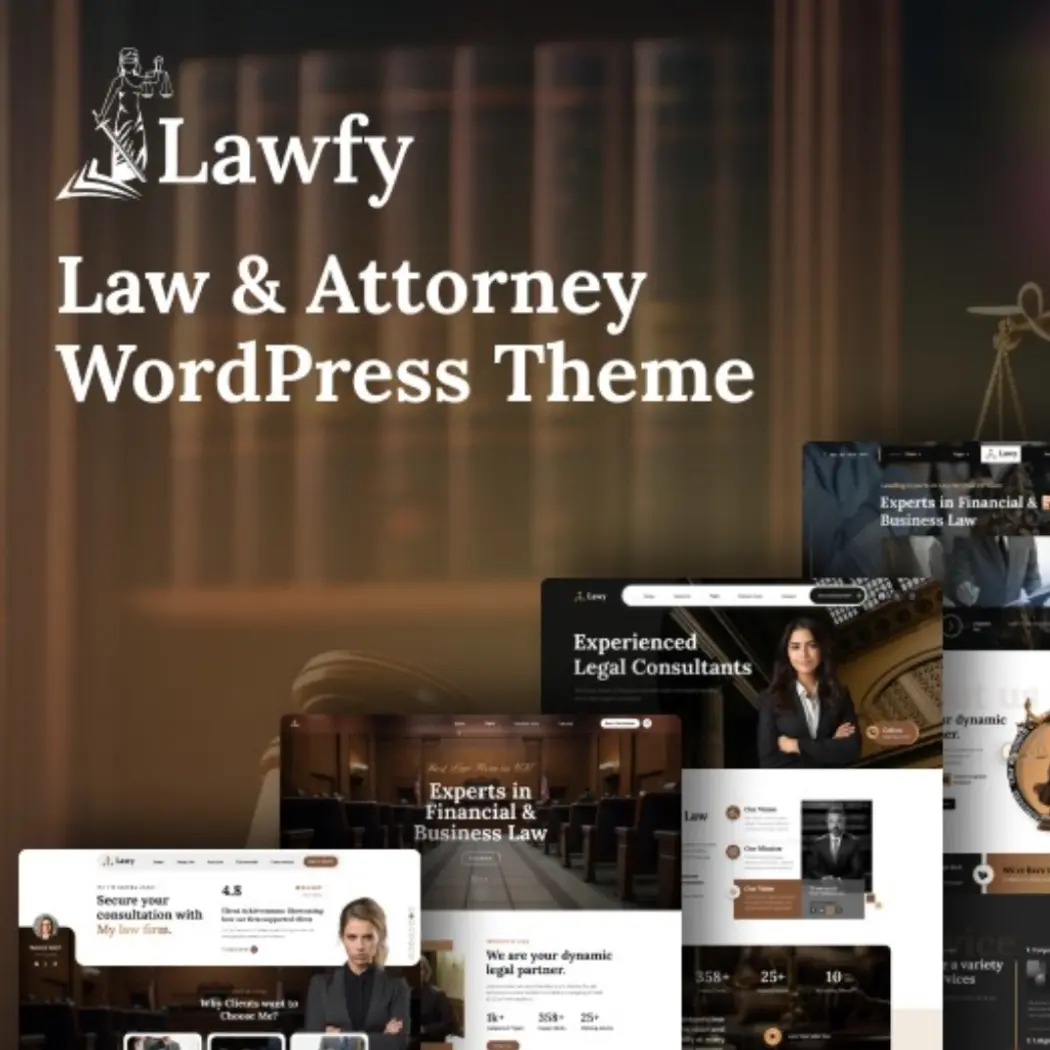 Lawfy WordPress Theme showcasing lawyer and attorney firm layouts