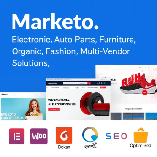 Marketo WooCommerce WordPress Theme showcasing multivendor marketplace layouts