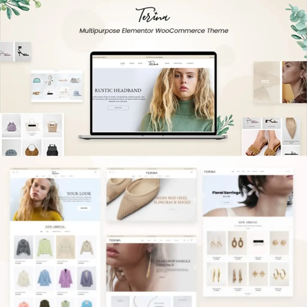 Terina WordPress Theme showcasing multipurpose WooCommerce layouts