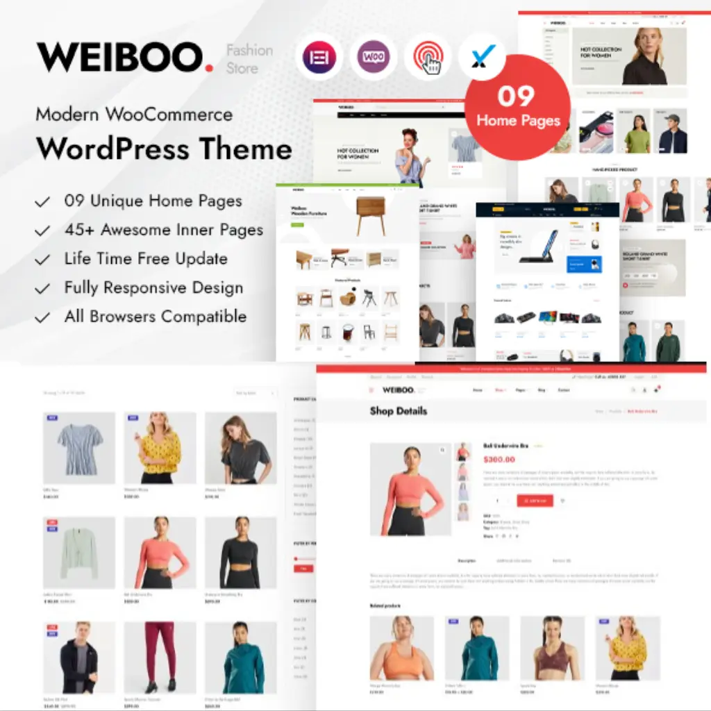 Weiboo – WooCommerce WordPress Theme Weiboo WordPress Theme showcasing WooCommerce layouts
